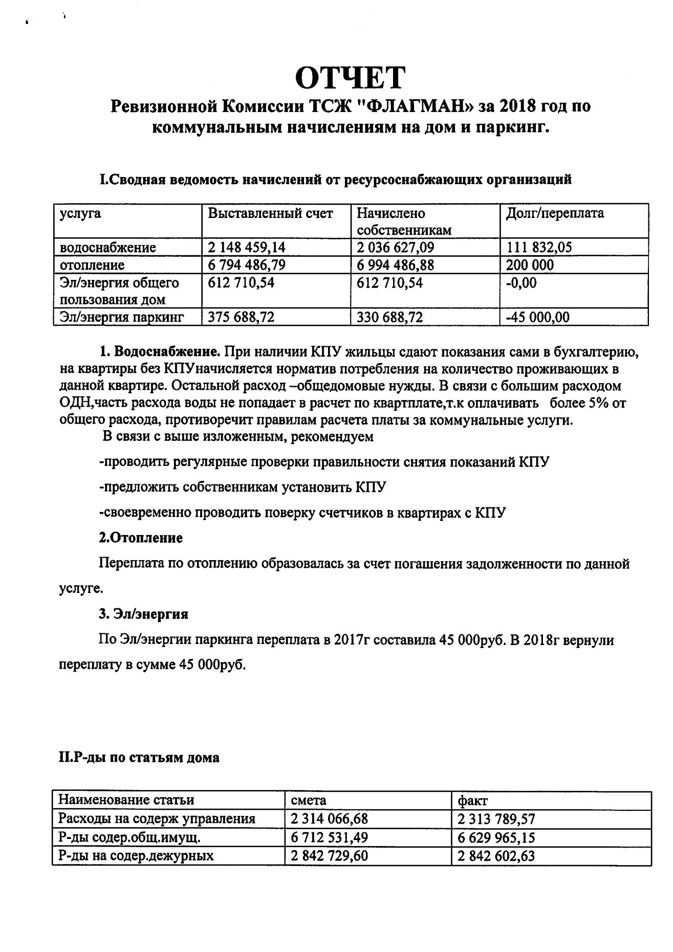 Отчёт ревизора 2018