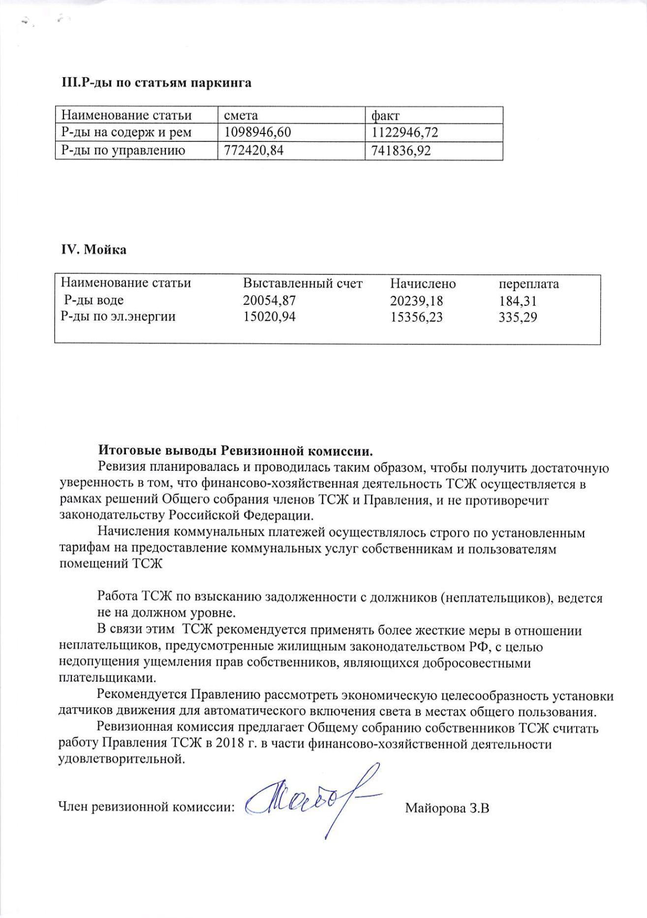 Отчёт ревизора 2018